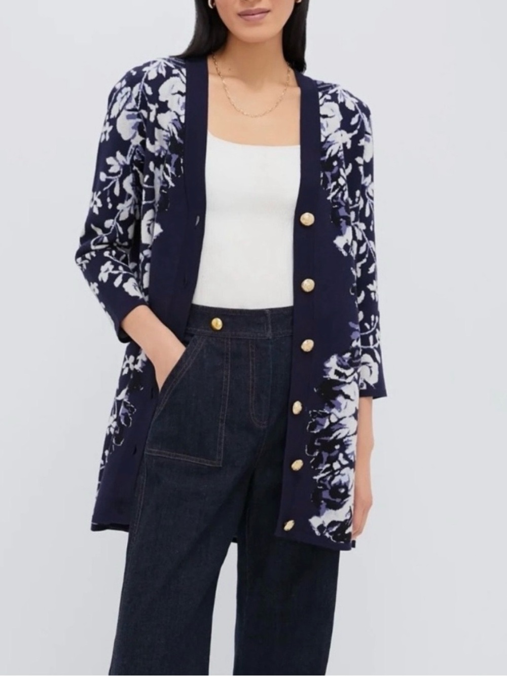 TUCKERNUCK Floral Horizon Navy Knit Liv Cardigan Size XS - NWT